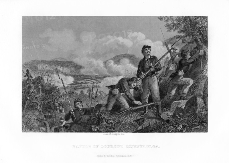 The Battle of Lookout Mountain, Tennessee, 24 November 1863 (1862-1867).Artist: John R Chapin
