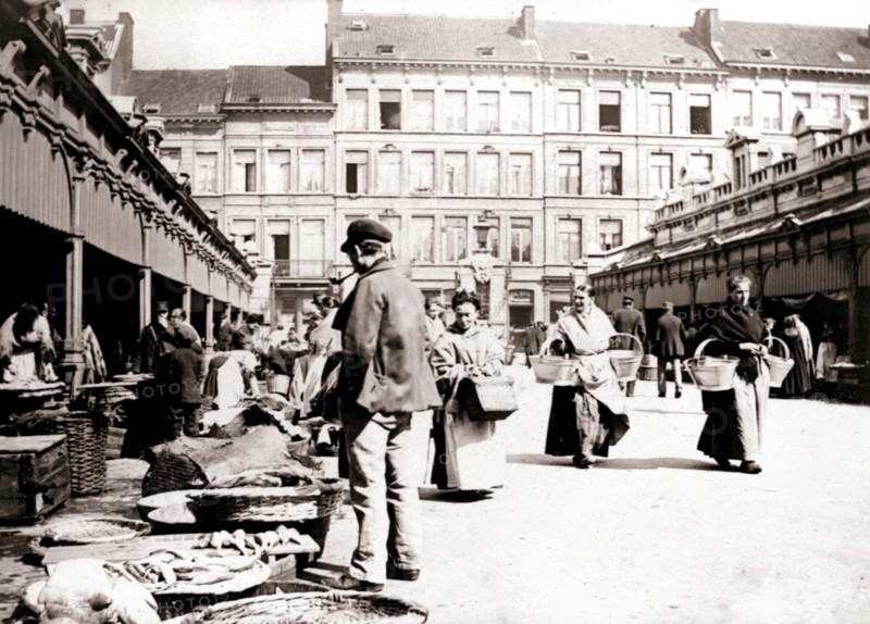 Market stalls, Antwerp, 1898.Artist: James Batkin