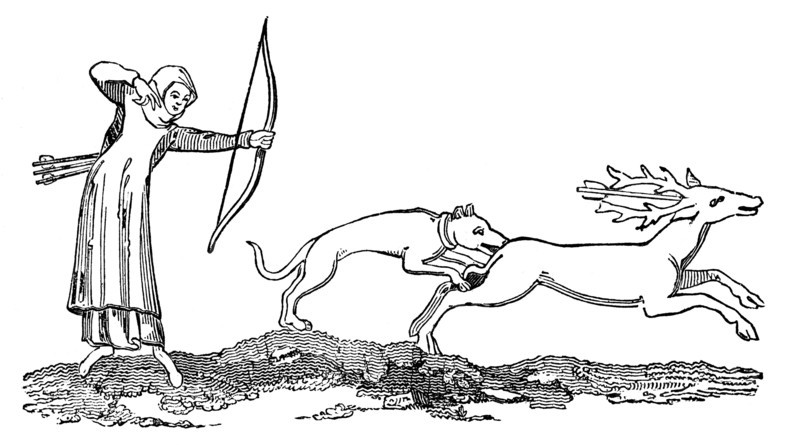 Lady hunting with a hound, 14th centuy, (1833). Artist: Unknown