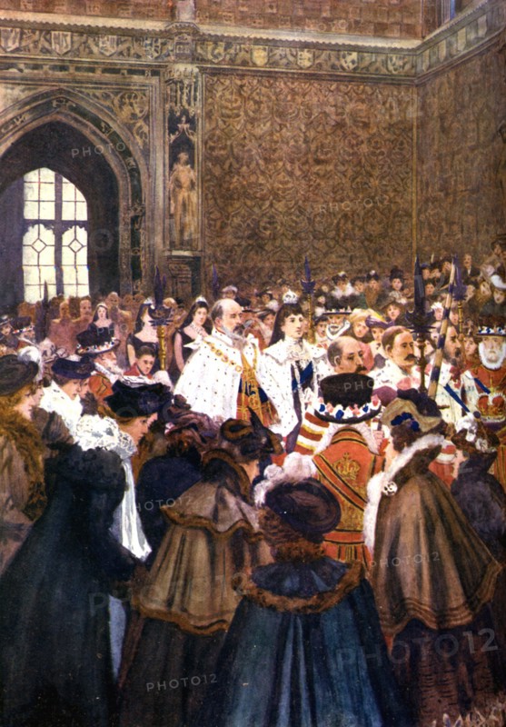 The opening of Parliament by King Edward VII, c1905. Artist: Unknown