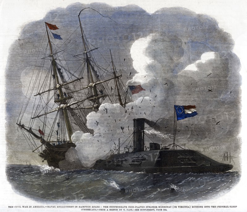 'The Civil War in America - Naval Engagement in Hampton Roads...', 1862. Artist: Unknown