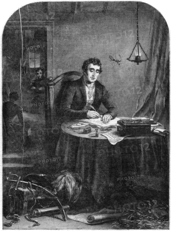 'The Duke of Wellington writing the despatches after the Battle of Waterloo, 1815', 1852. Artist: Unknown