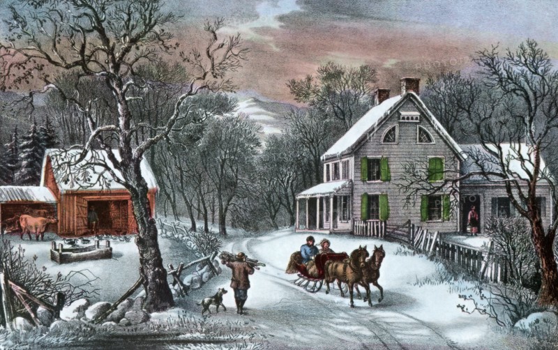 'American Homestead in Winter', 1868. Artist: Currier and Ives