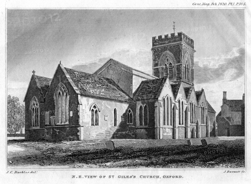 North-east view of St Giles's Church, Oxford, 1820.Artist: J Barnett