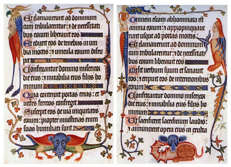 Page of illustrated text from the Luttrell Psalter, c1300-c1340, (c1900-1920). Artist: Unknown