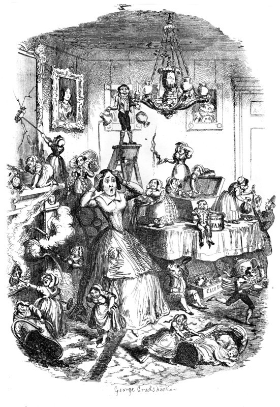 Nearly 'worried to death' by the 'Greatest Plague of Life', c1840s.Artist: George Cruikshank