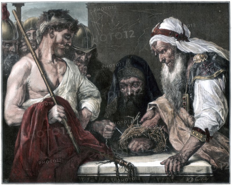 'Plaiting the Crown of Thorns', 1875. Artist: Unknown