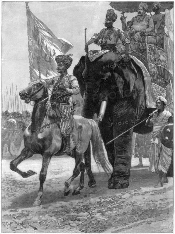 Arrival of the Nawab Siraj Ud Daulah before Clive's position, India, 1757, (1893).Artist: Richard Caton Woodville II