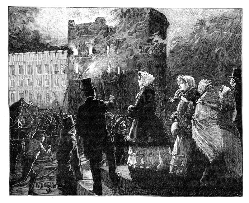 Fire in the Prince of Wales's Tower, Windsor Castle, c1850s, (1888). Artist: William Barnes Wollen