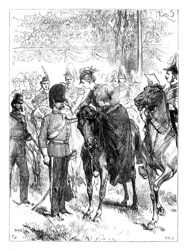 The Queen distributing the Victoria Crosses in Hyde Park, London, c1850s, (c1888). Artist: Unknown