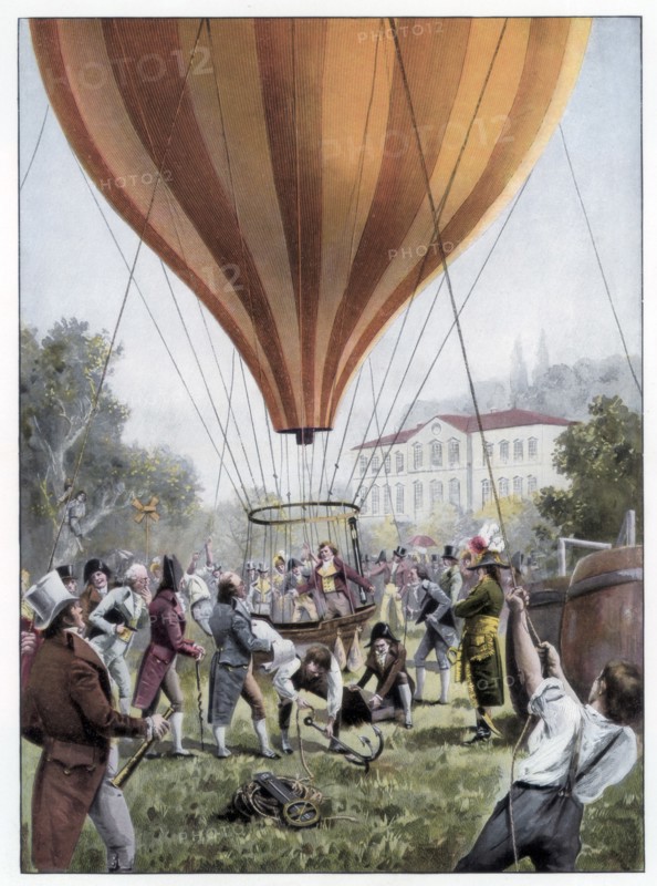 Joseph Louis Gay-Lussac's hot air balloon ascent, Paris, September 1804 (1900). Artist: Unknown