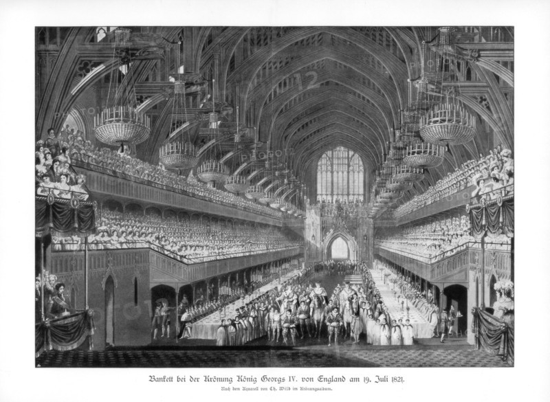 The coronation banquet of George IV at Westminster Hall, London, 19 July 1821 (1900). Artist: Unknown
