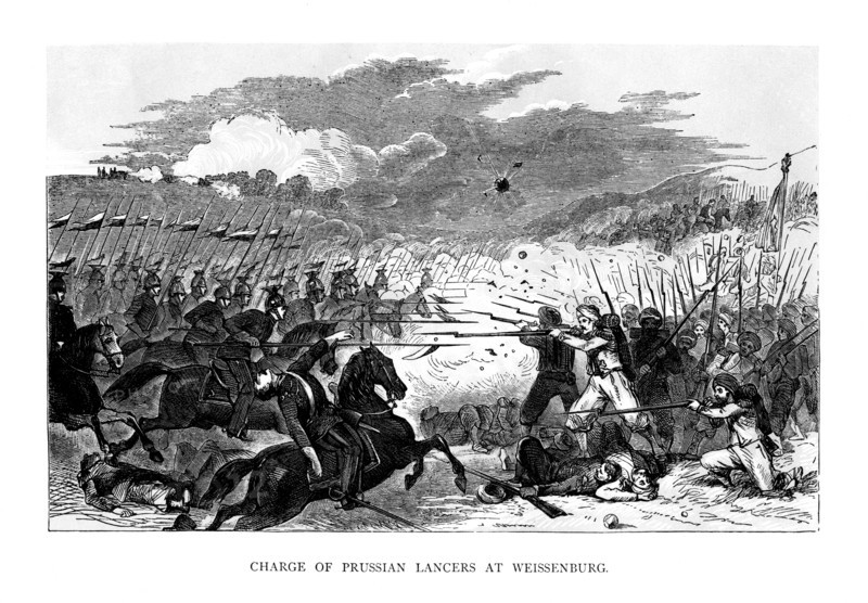 Charge of the Prussian Lancers at Weissenburg, 1870, (1875). Artist: Unknown