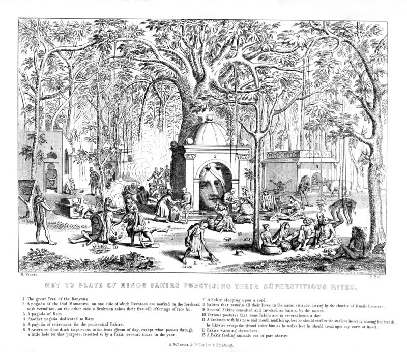 Hindu Fakirs practising their superstitious rites, 19th century. Artist: Bell