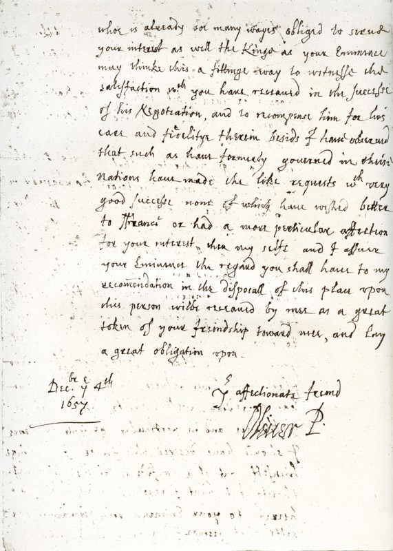A letter by Oliver Cromwell to Cardinal Mazarin, 4 December 1657, (1899). Artist: Unknown