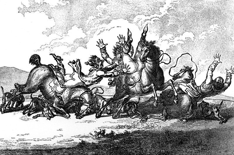 'Hounds throwing off', 1800.Artist: Henry William Bunbury