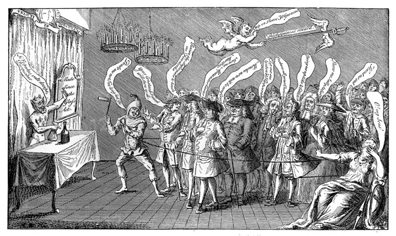 'The Magician or Bottle Cungerer. English Credulity: or, Ye're all Bottled', 1749. Artist: Unknown