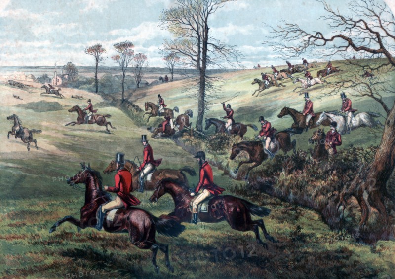 'Full Cry, Fox Hunting', 19th century. Artist: Unknown