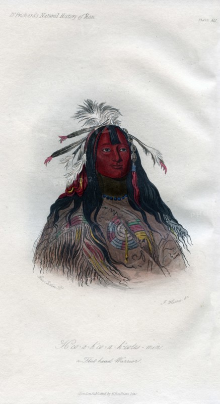 'Heo-a-h'co-a-h'-cotes-min, a Flat head Warrior', 1848.Artist: Harris