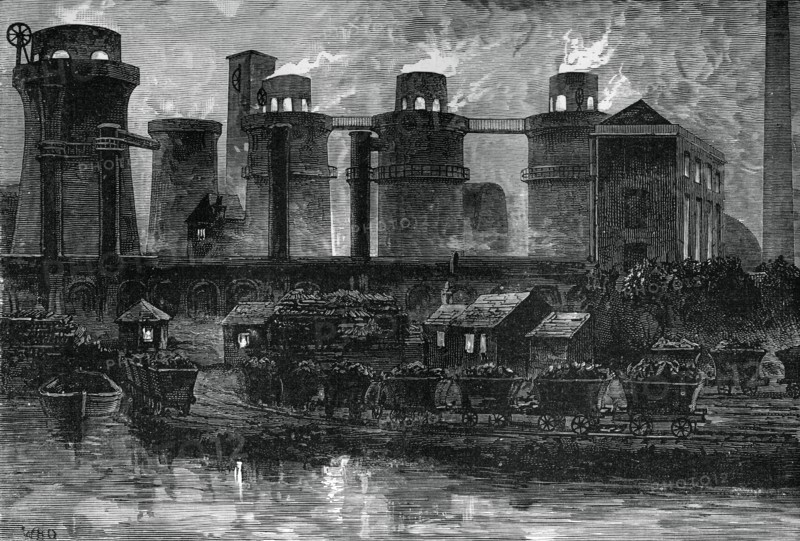 The blast furnaces at Summerlea by night, c1880.Artist: WD Scott-Moncrieff