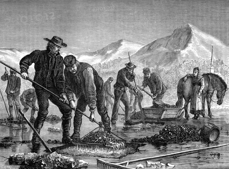 Swedish peasants prospecting for lake ore, c1880.Artist: Mairray