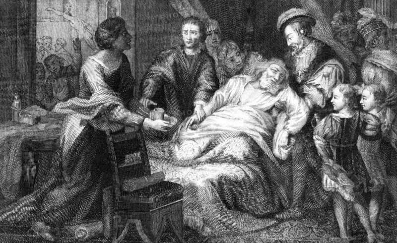 The death of Leonardo de Vinci, 1519.Artist: Walker
