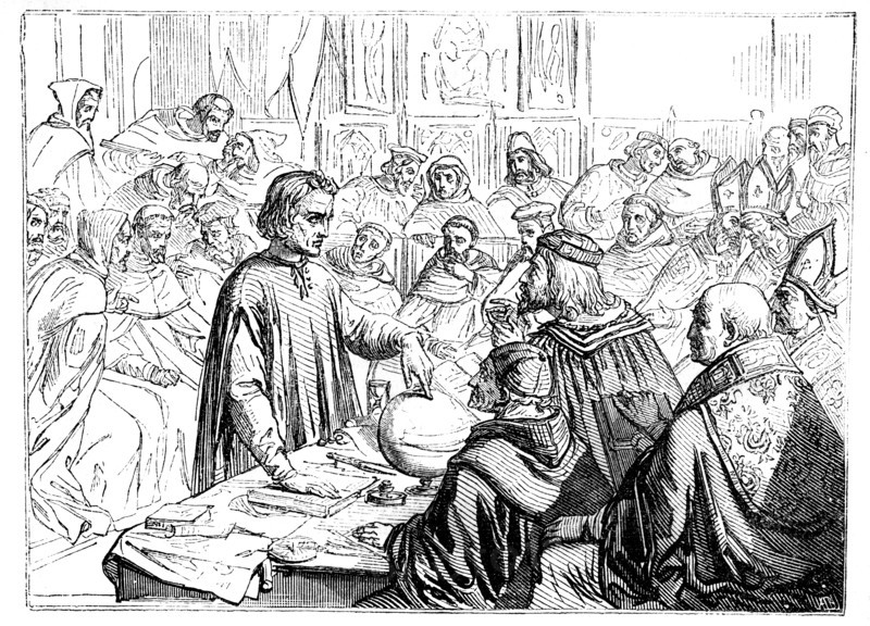 Christopher Columbus before the Council at Salamanca, Spain, 1487. Artist: Unknown