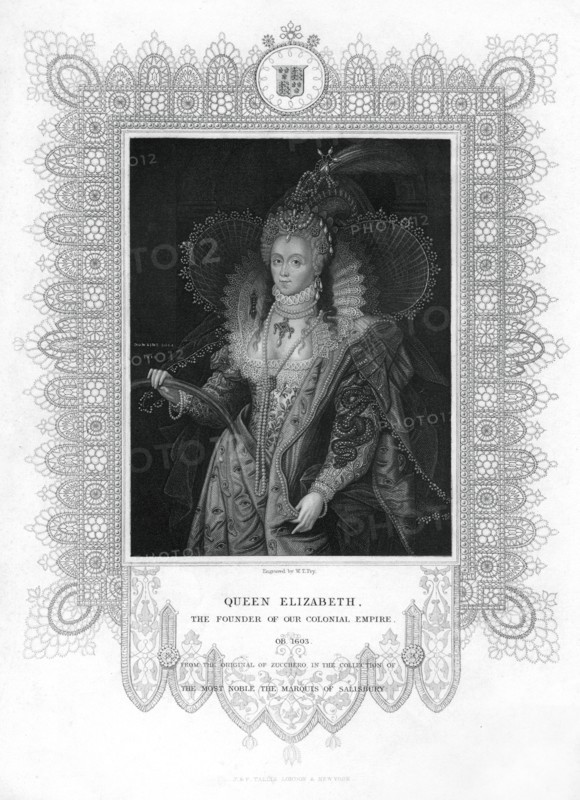 Elizabeth I of England, (19th century).Artist: William Thomas Fry