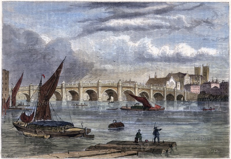 'Old Westminster Bridge in 1754', 19th century. Artist: Unknown