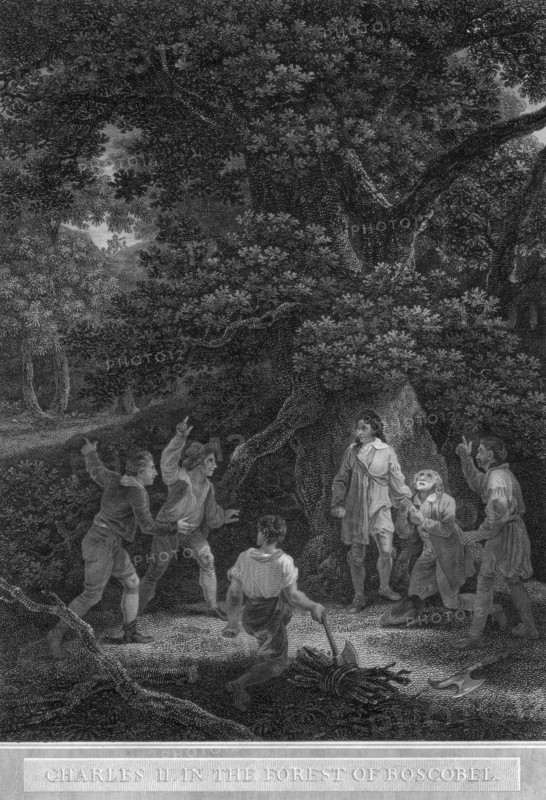Charles II in the forest of Boscobel, 1651.Artist: Pouney & Rhodes