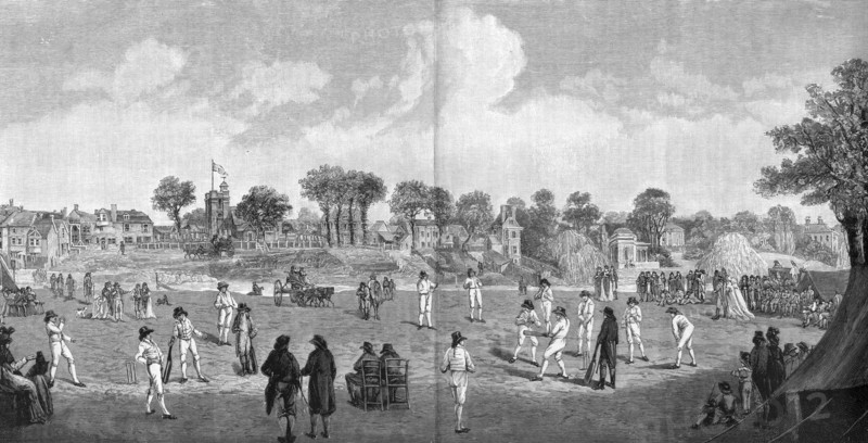 Cricket at Moulsey Hurst, 1890. Artist: Unknown
