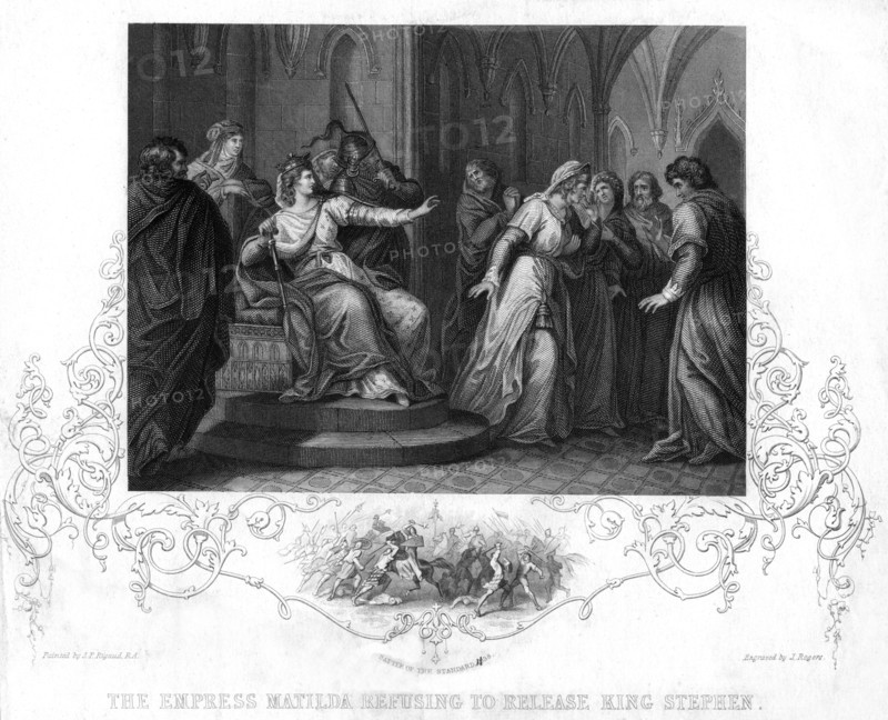 The Empress Matilda refusing to release king Stephen, 1141. Artist: J Rogers