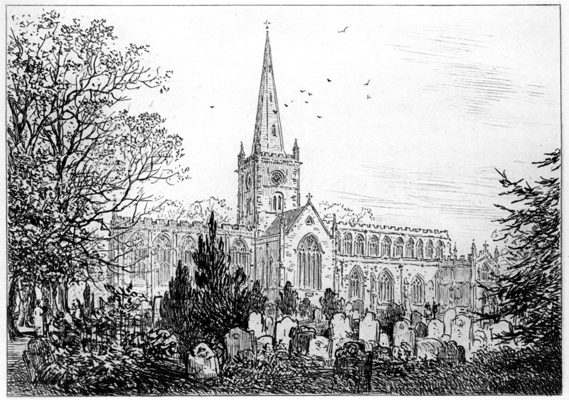 Stratford church as seen from the north, Stratford-upon-Avon, Warwickshire, 1885.Artist: Edward Hull