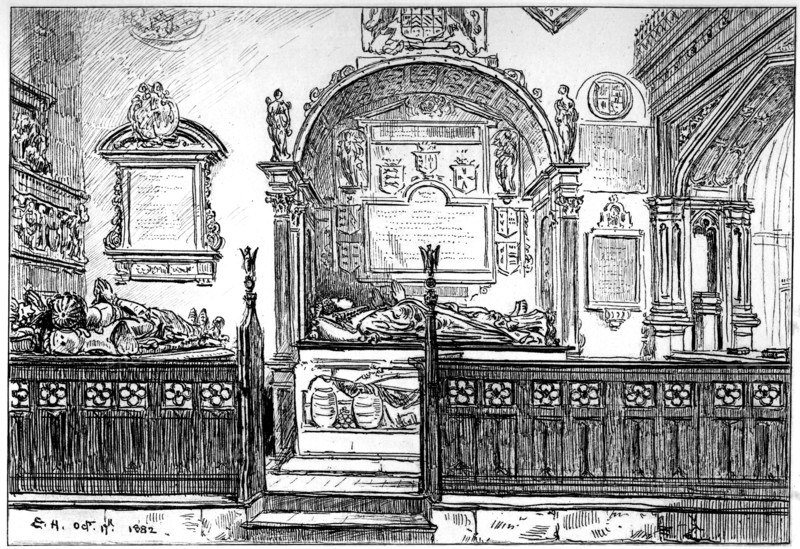 The pew at Clopton church, Stratford-upon-Avon, Warwickshire, 1885.Artist: Edward Hull
