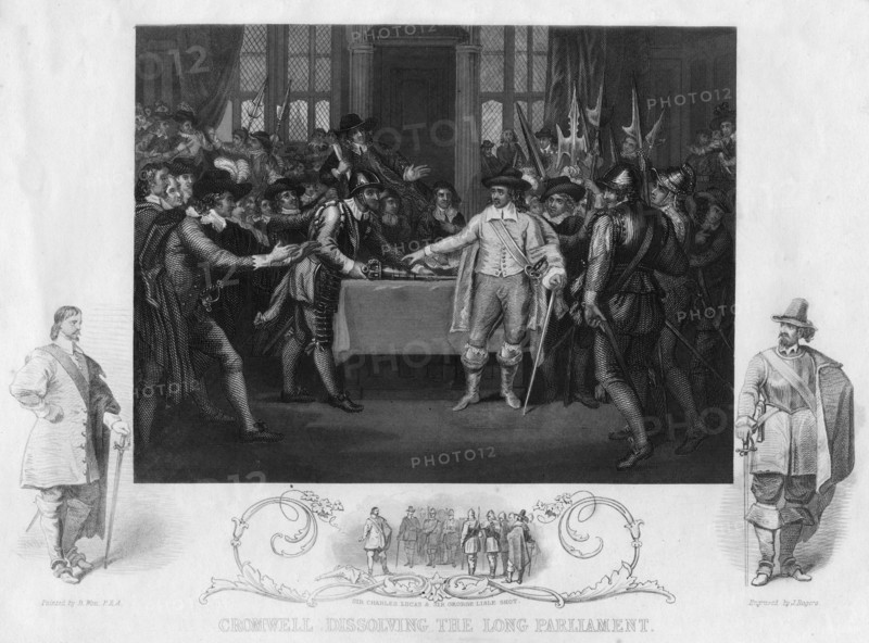 Oliver Cromwell (1599-1654) dissolving the Long Parliament, 19th century.Artist: J Rogers