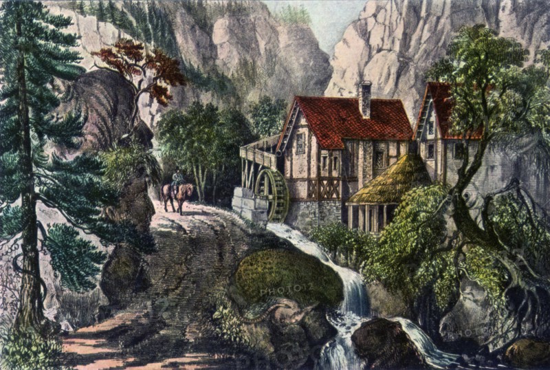 'Old Swiss Mill', 1872.Artist: Currier and Ives