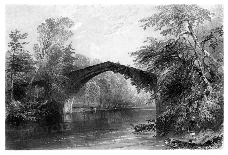 The Bridge of Doon, Ayrshire, 1838.Artist: GK Richards