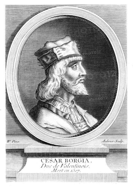 Cesare Borgia, Duke of Valentinois, Italian military leader.Artist: Aubrier