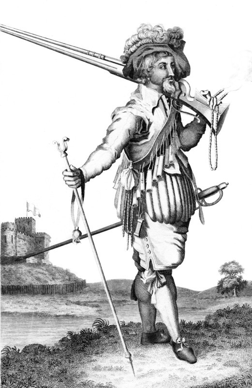 A musketeer on the introduction of fire arms, 1798. Artist: Unknown