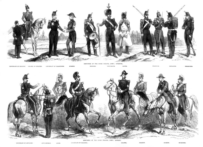 Costumes of the Swiss Federal Army, 1857. Artist: Unknown