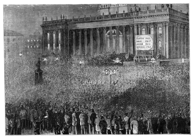 Declaring the result of the poll during the general election, Leeds, West Yorkshire, 1880. Artist: Unknown