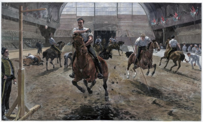 Rehearsing for the Royal Military Tournament at the Agricultural Hall, Islington, London, 1886. Artist: Unknown
