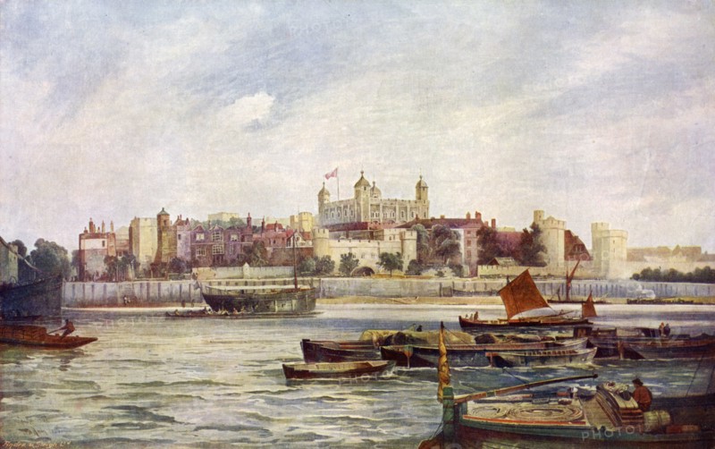 The Tower of London from across the Thames.Artist: Andre & Sleigh