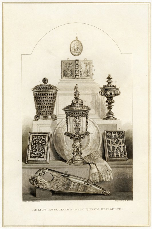 Relics associated with Queen Elizabeth I, (19th century). Artist: J Williams