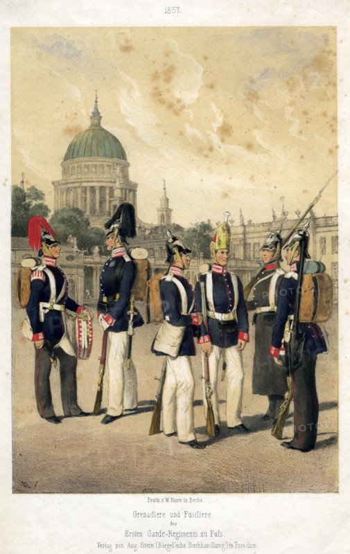 Grenadiers and fusiliers of the Prussian army, 1857.Artist: W Korn