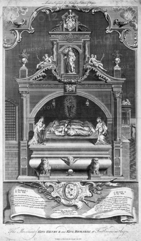 The monument of King Henry II and Richard I at Fontevrault in Anjou, 1786.Artist: Goldar