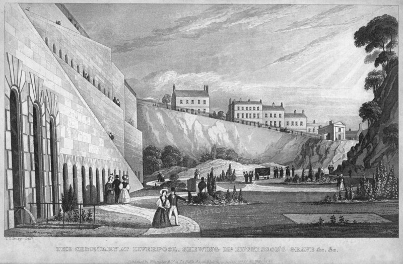 'The Cemetery at Liverpool, shewing Mr Huskisson's Grave etc', 1831.Artist: Thomas Talbot Bury