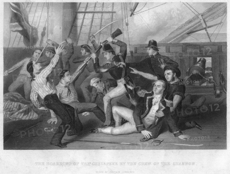 The boarding of HMS 'Chesapeke' by the crew of HMS 'Shannon', 1813. Artist: Unknown