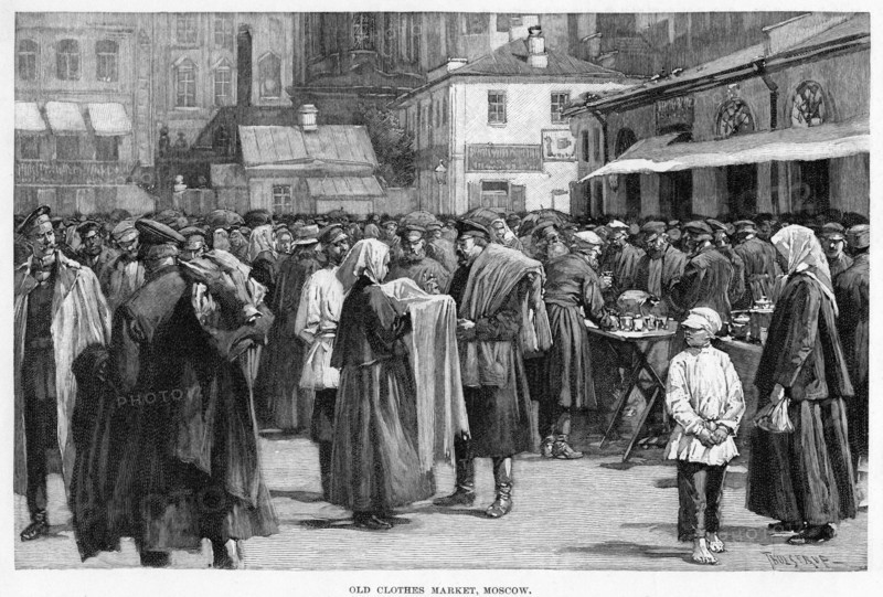 'Old Clothes Market, Moscow', c19th century. Artist: Unknown