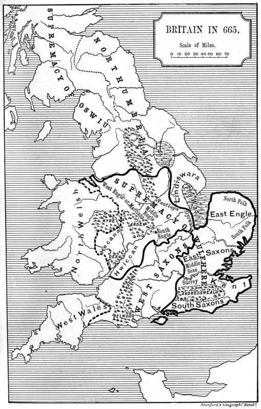 Map of Britain in 665, (1892). Artist: Unknown